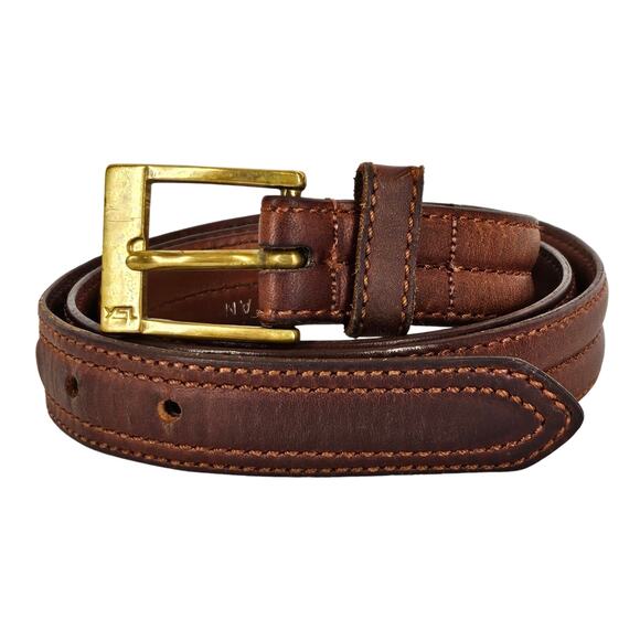 YVES SAINT LAURENT YSL VINTAGE OIL TAN FULL GRAIN LEATHER BELT W/ BRASS BUCKLE - Picture 1 of 10